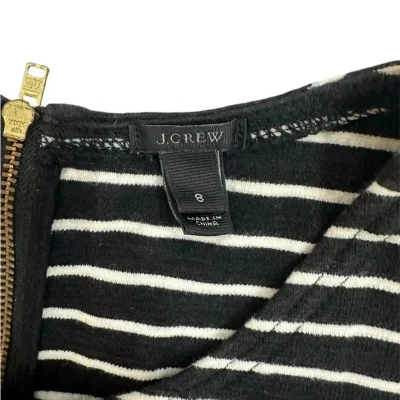 J. Crew Womens Fit Flare Dress Striped Back Zip Cotton Black White Size 8 EUC - Picture 3 of 6